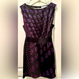 DKNY Sleeveless Electric Geo Print Fuschia Purple Black Skater Mini Dress TB4